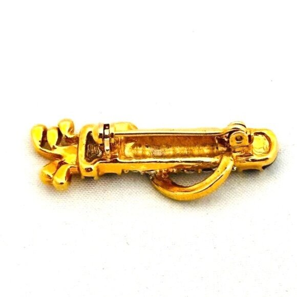 Vintage Gold Tone Small Golf Bag Brooch Pin - Enameled w/Crystals - Picture 4 of 4
